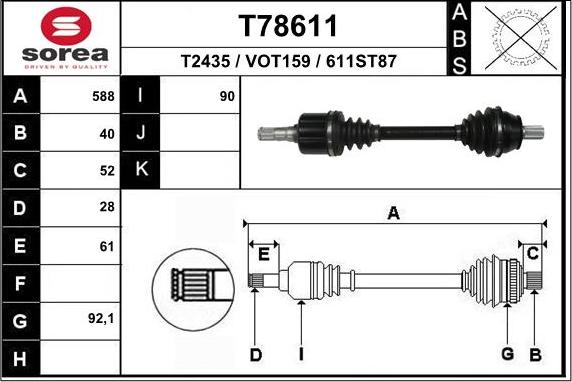 EAI T78611 - Albero motore / Semiasse autozon.pro