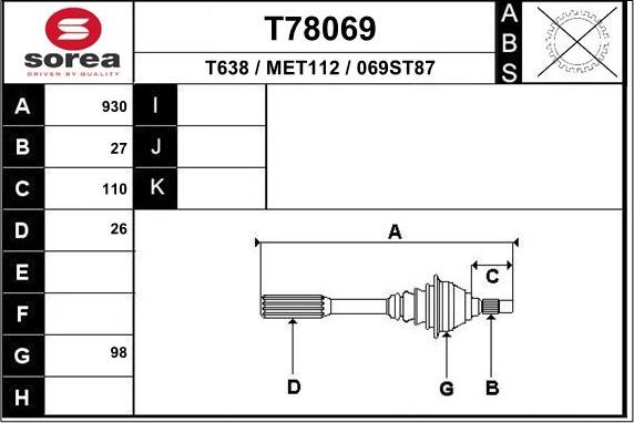 EAI T78069 - Albero motore / Semiasse autozon.pro