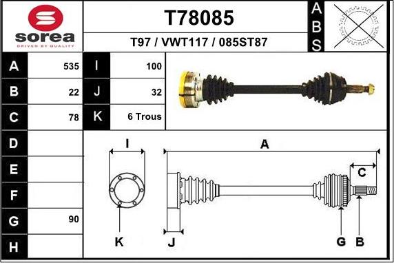 EAI T78085 - Albero motore / Semiasse autozon.pro