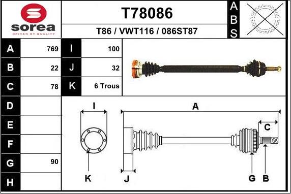 EAI T78086 - Albero motore / Semiasse autozon.pro