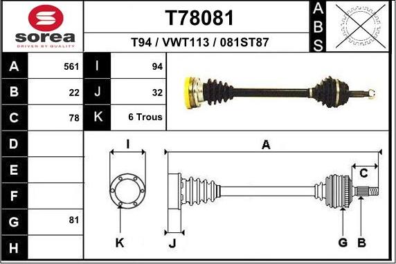 EAI T78081 - Albero motore / Semiasse autozon.pro