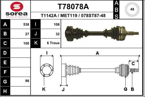 EAI T78078A - Albero motore / Semiasse autozon.pro