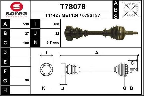 EAI T78078 - Albero motore / Semiasse autozon.pro