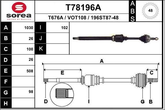 EAI T78196A - Albero motore / Semiasse autozon.pro