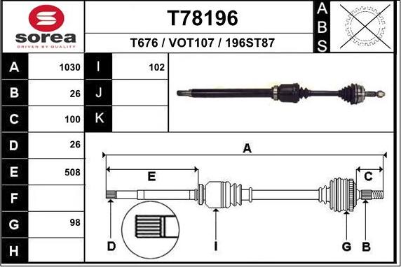 EAI T78196 - Albero motore / Semiasse autozon.pro