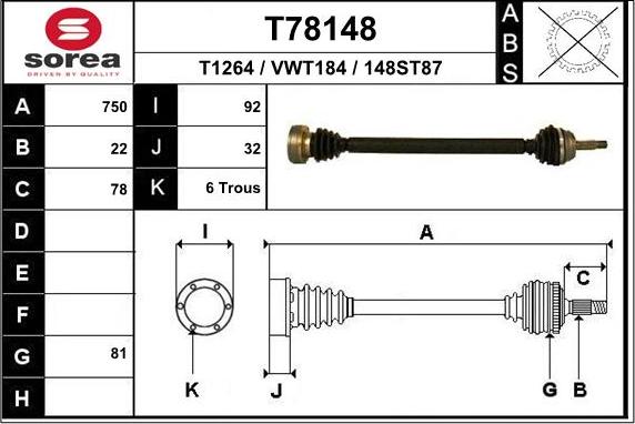 EAI T78148 - Albero motore / Semiasse autozon.pro