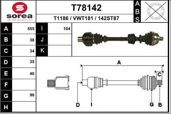 EAI T78142 - Albero motore / Semiasse autozon.pro