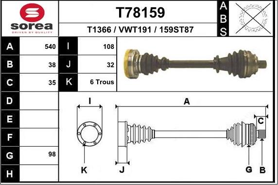 EAI T78159 - Albero motore / Semiasse autozon.pro