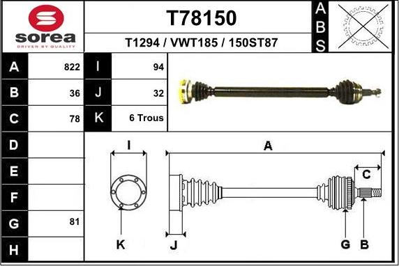 EAI T78150 - Albero motore / Semiasse autozon.pro