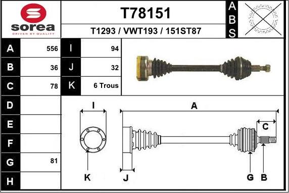 EAI T78151 - Albero motore / Semiasse autozon.pro