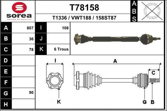 EAI T78158 - Albero motore / Semiasse autozon.pro