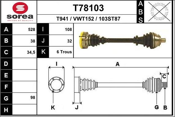 EAI T78103 - Albero motore / Semiasse autozon.pro