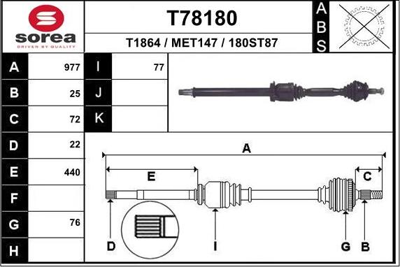 EAI T78180 - Albero motore / Semiasse autozon.pro