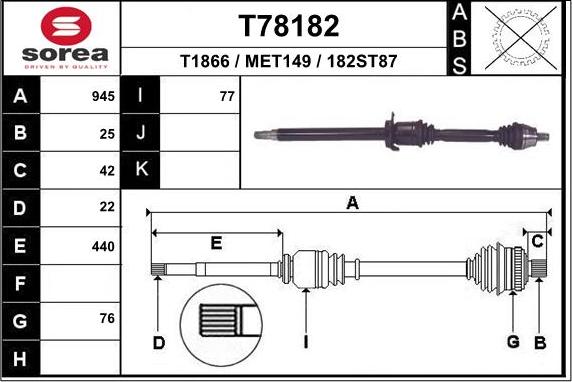 EAI T78182 - Albero motore / Semiasse autozon.pro