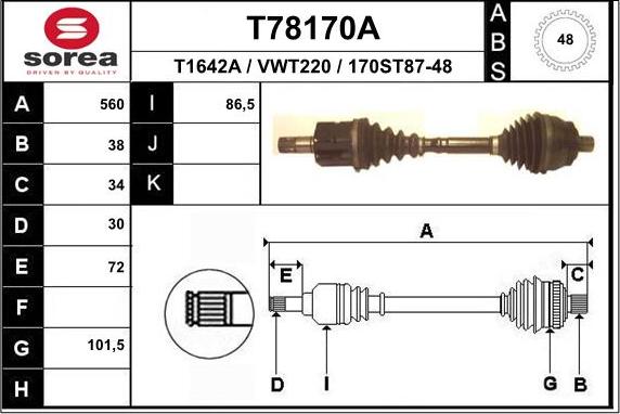 EAI T78170A - Albero motore / Semiasse autozon.pro