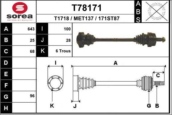 EAI T78171 - Albero motore / Semiasse autozon.pro