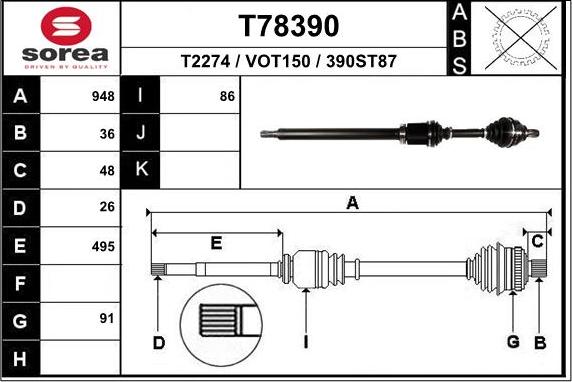 EAI T78390 - Albero motore / Semiasse autozon.pro