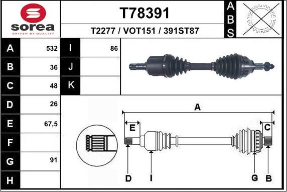 EAI T78391 - Albero motore / Semiasse autozon.pro