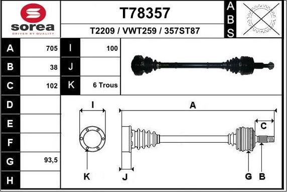 EAI T78357 - Albero motore / Semiasse autozon.pro