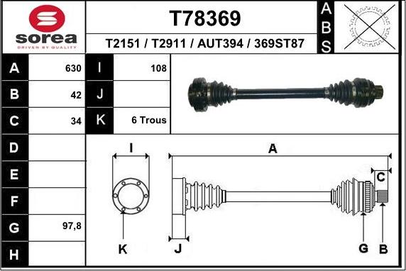 EAI T78369 - Albero motore / Semiasse autozon.pro