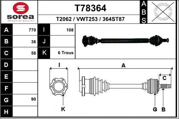 EAI T78364 - Albero motore / Semiasse autozon.pro