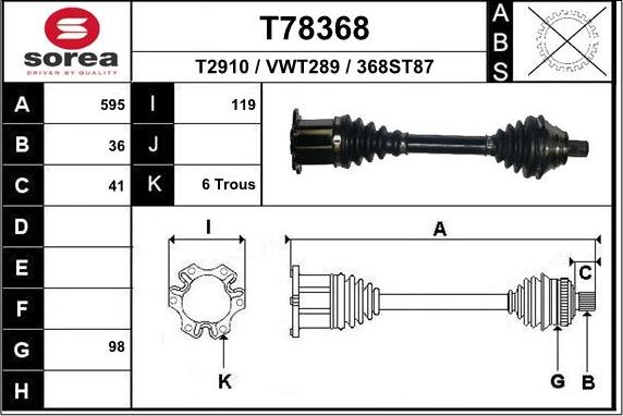 EAI T78368 - Albero motore / Semiasse autozon.pro