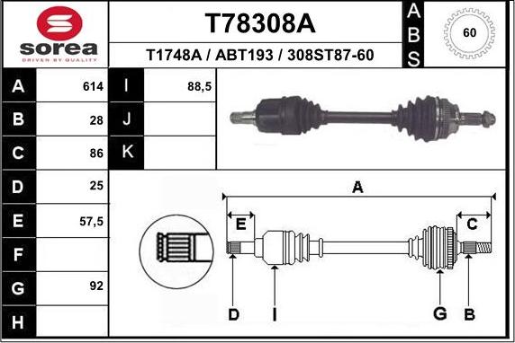 EAI T78308A - Albero motore / Semiasse autozon.pro