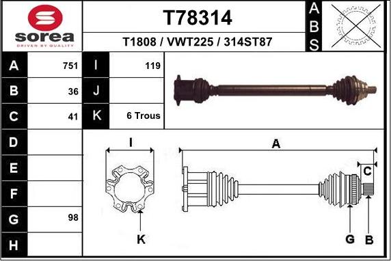 EAI T78314 - Albero motore / Semiasse autozon.pro