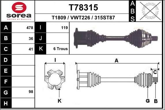 EAI T78315 - Albero motore / Semiasse autozon.pro