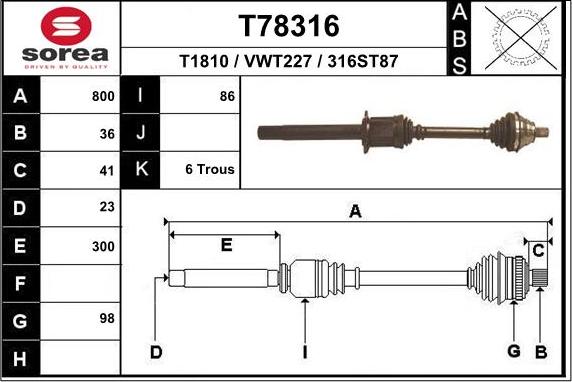 EAI T78316 - Albero motore / Semiasse autozon.pro