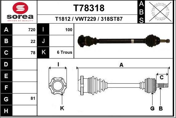 EAI T78318 - Albero motore / Semiasse autozon.pro