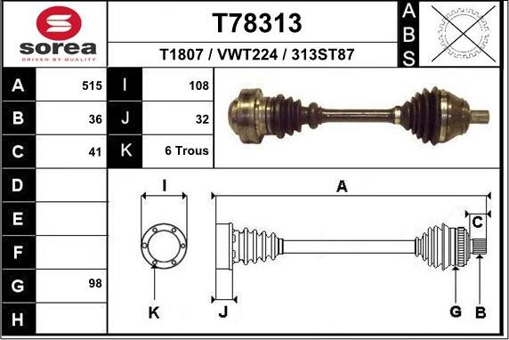 EAI T78313 - Albero motore / Semiasse autozon.pro