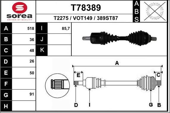 EAI T78389 - Albero motore / Semiasse autozon.pro