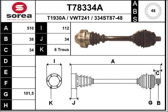 EAI T78334A - Albero motore / Semiasse autozon.pro