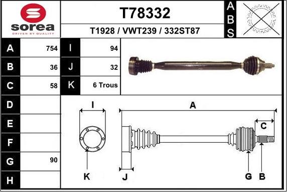 EAI T78332 - Albero motore / Semiasse autozon.pro