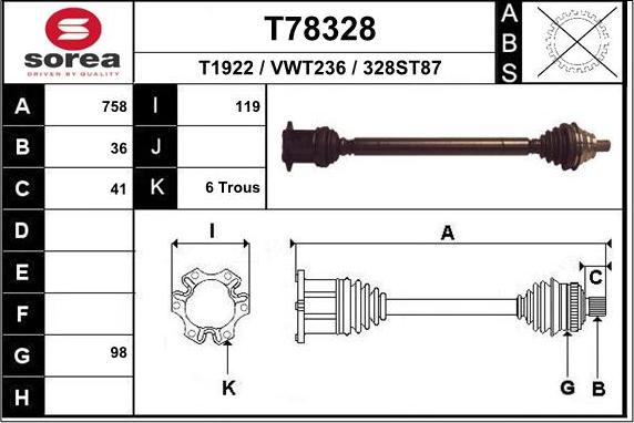 EAI T78328 - Albero motore / Semiasse autozon.pro