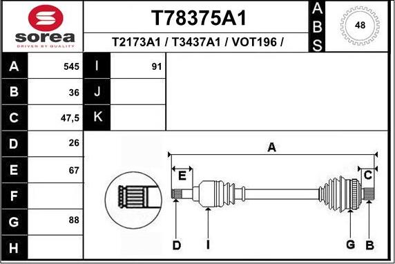 EAI T78375A1 - Albero motore / Semiasse autozon.pro