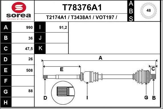 EAI T78376A1 - Albero motore / Semiasse autozon.pro