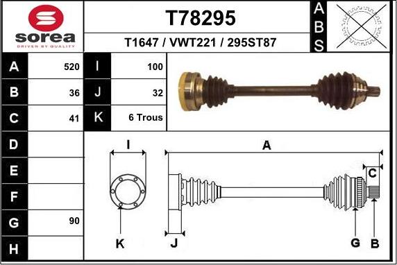 EAI T78295 - Albero motore / Semiasse autozon.pro