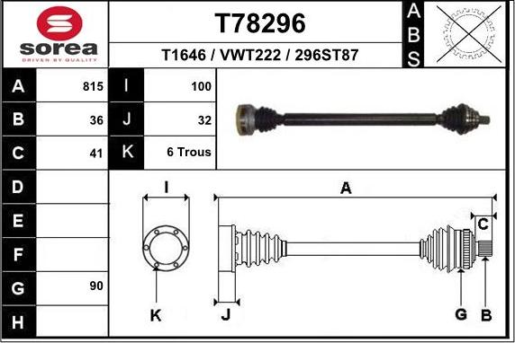 EAI T78296 - Albero motore / Semiasse autozon.pro