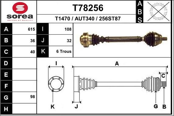 EAI T78256 - Albero motore / Semiasse autozon.pro