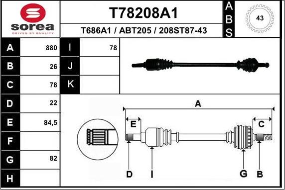 EAI T78208A1 - Albero motore / Semiasse autozon.pro