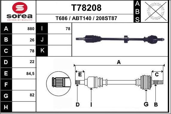 EAI T78208 - Albero motore / Semiasse autozon.pro