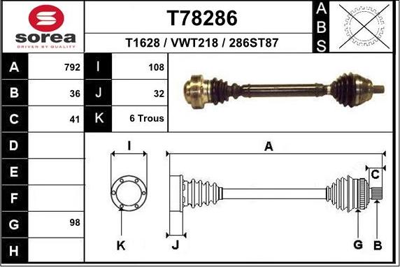 EAI T78286 - Albero motore / Semiasse autozon.pro