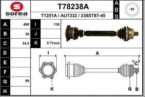 EAI T78238A - Albero motore / Semiasse autozon.pro