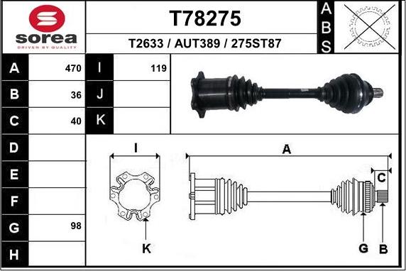 EAI T78275 - Albero motore / Semiasse autozon.pro