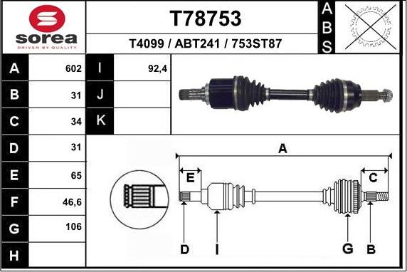 EAI T78753 - Albero motore / Semiasse autozon.pro