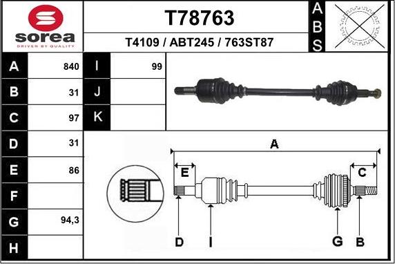 EAI T78763 - Albero motore / Semiasse autozon.pro