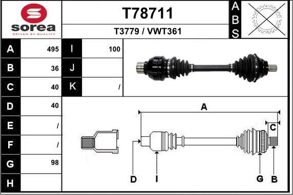 EAI T78711 - Albero motore / Semiasse autozon.pro