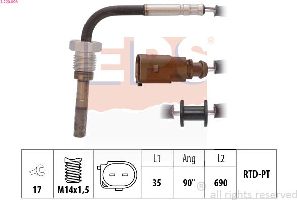 EPS 1.220.098 - Sensore, Temperatura gas scarico autozon.pro